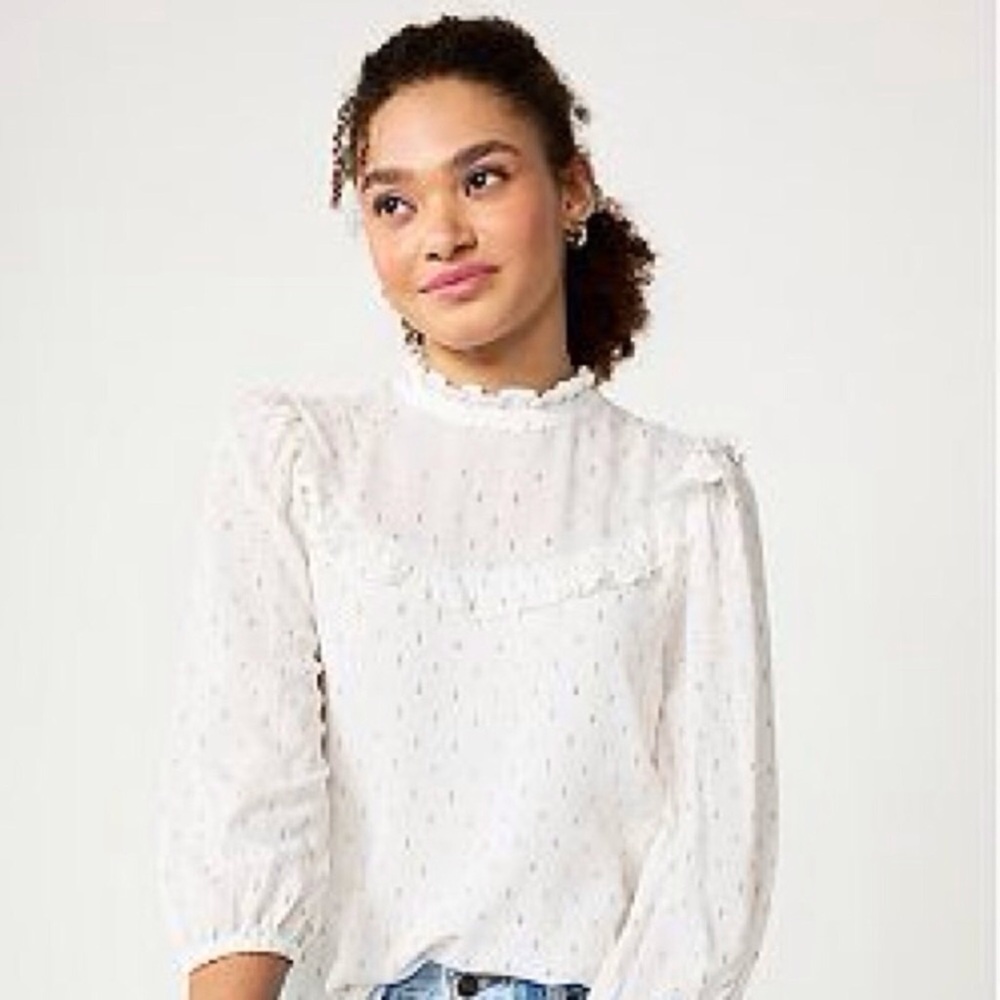 Draper James Clip Dot Long Sleeve Top Size Medium